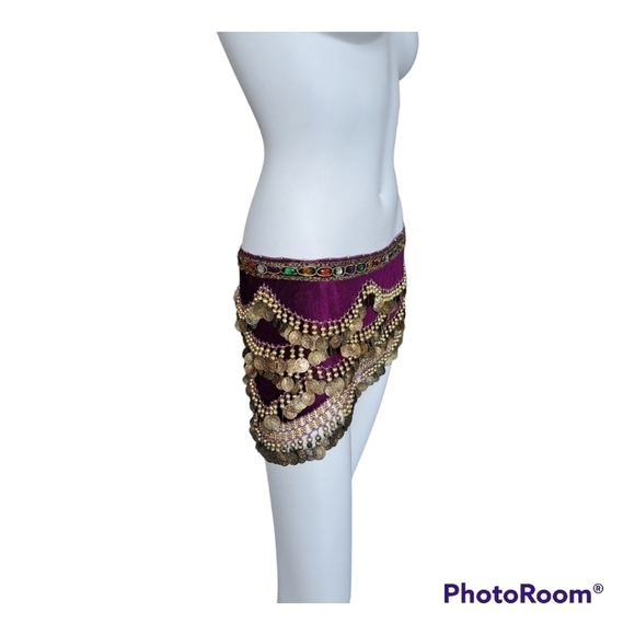 Bellylady set of 2 Belly dance skirt gold coin hip scarf with rhinestones - Picture 7 of 16